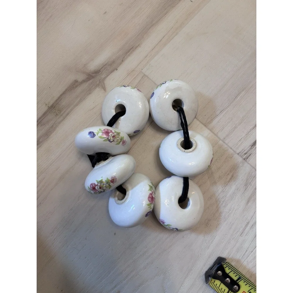 Vintage Porcelain Door Knobs‎ White With Floral Painted Design Set Of 7